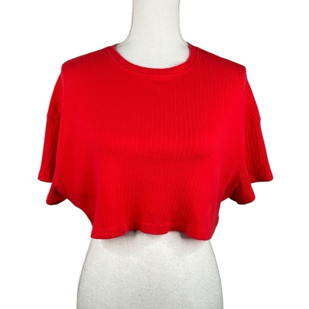 Shein Orange Y2K 90's Ribbed Casual Short Sleeve Crop Top Size XS